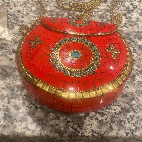 NWT Antik Kraft BGA-IN26 small metal clutch with bronze chain strap - Picture 4 of 15